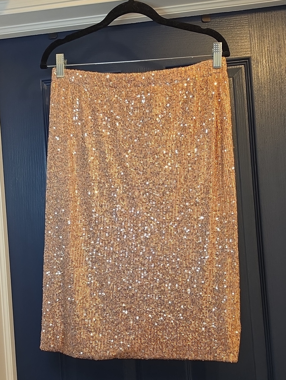 Tickled Teal Rose Gold Sequin Pencil Skirt